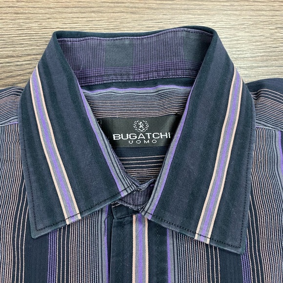 Bugatchi Black, Purple & Gold Stripe Shirt L - Picture 2 of 4